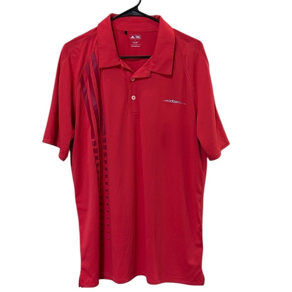 Adidas Polo Shirt Large Men’s Golf Short Sleeve Logo Adizero L Orange Red Salmon